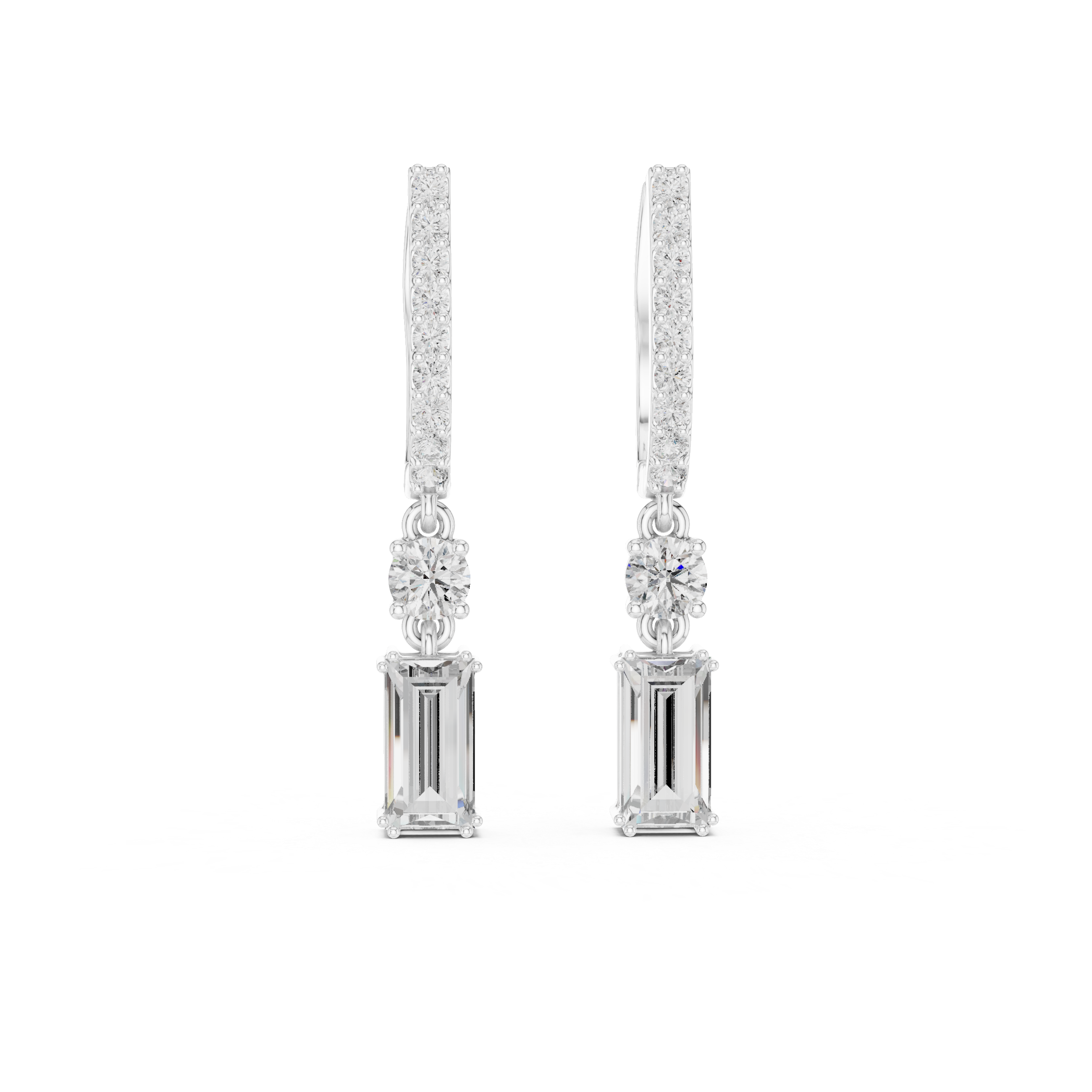 Baguette And Round Cut Lab Diamond Drop Earrings