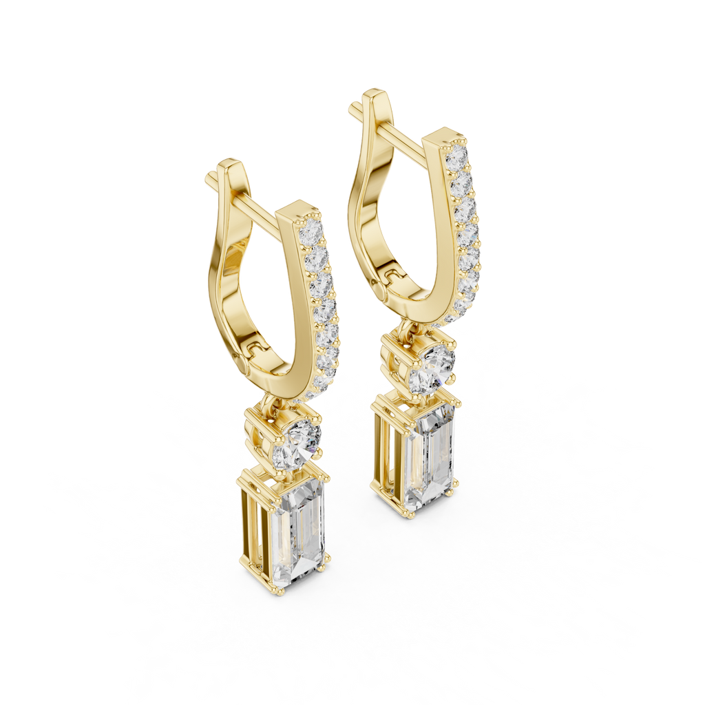 Baguette And Round Cut Lab Diamond Drop Earrings