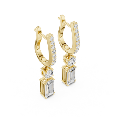 Baguette And Round Cut Lab Diamond Drop Earrings