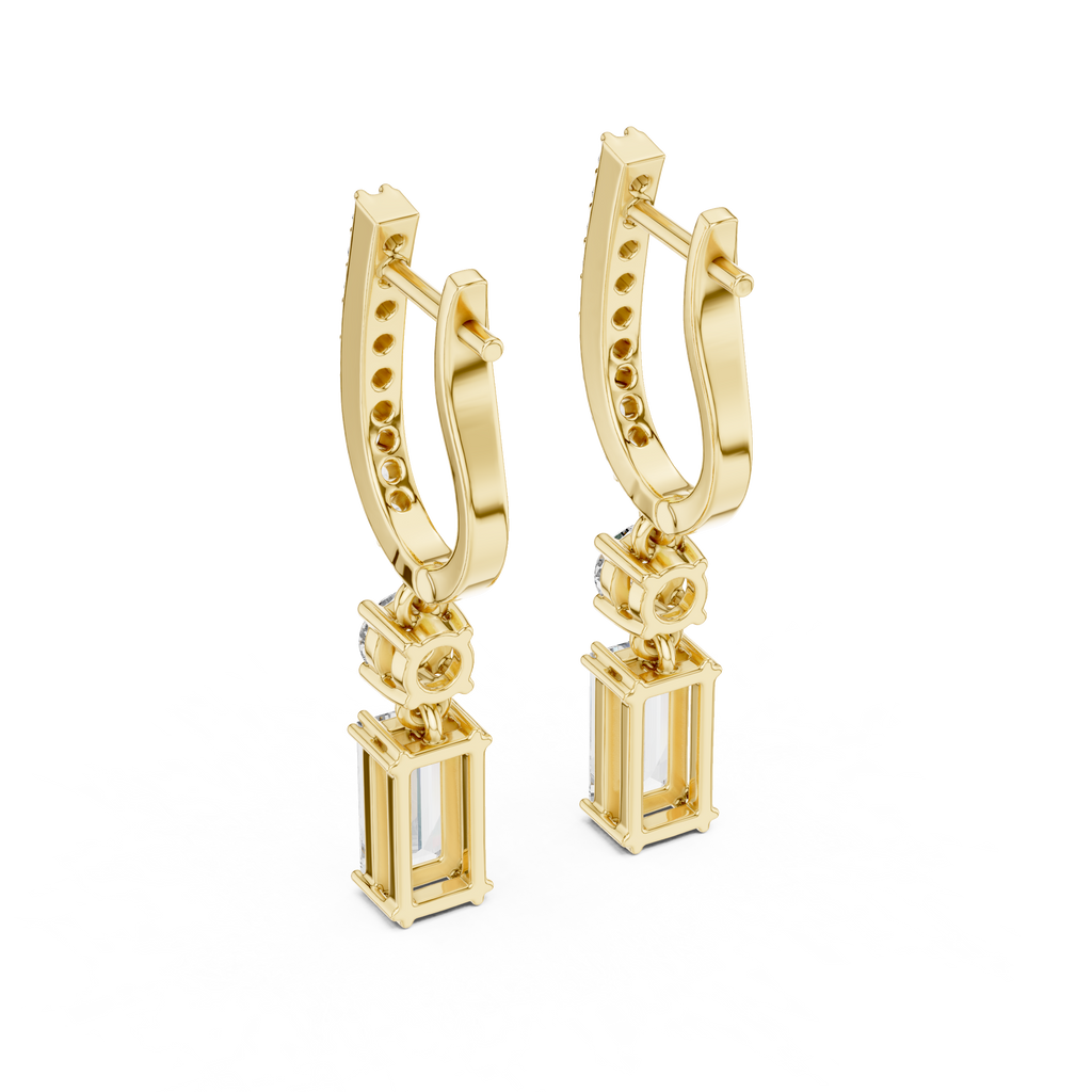 Baguette And Round Cut Lab Diamond Drop Earrings