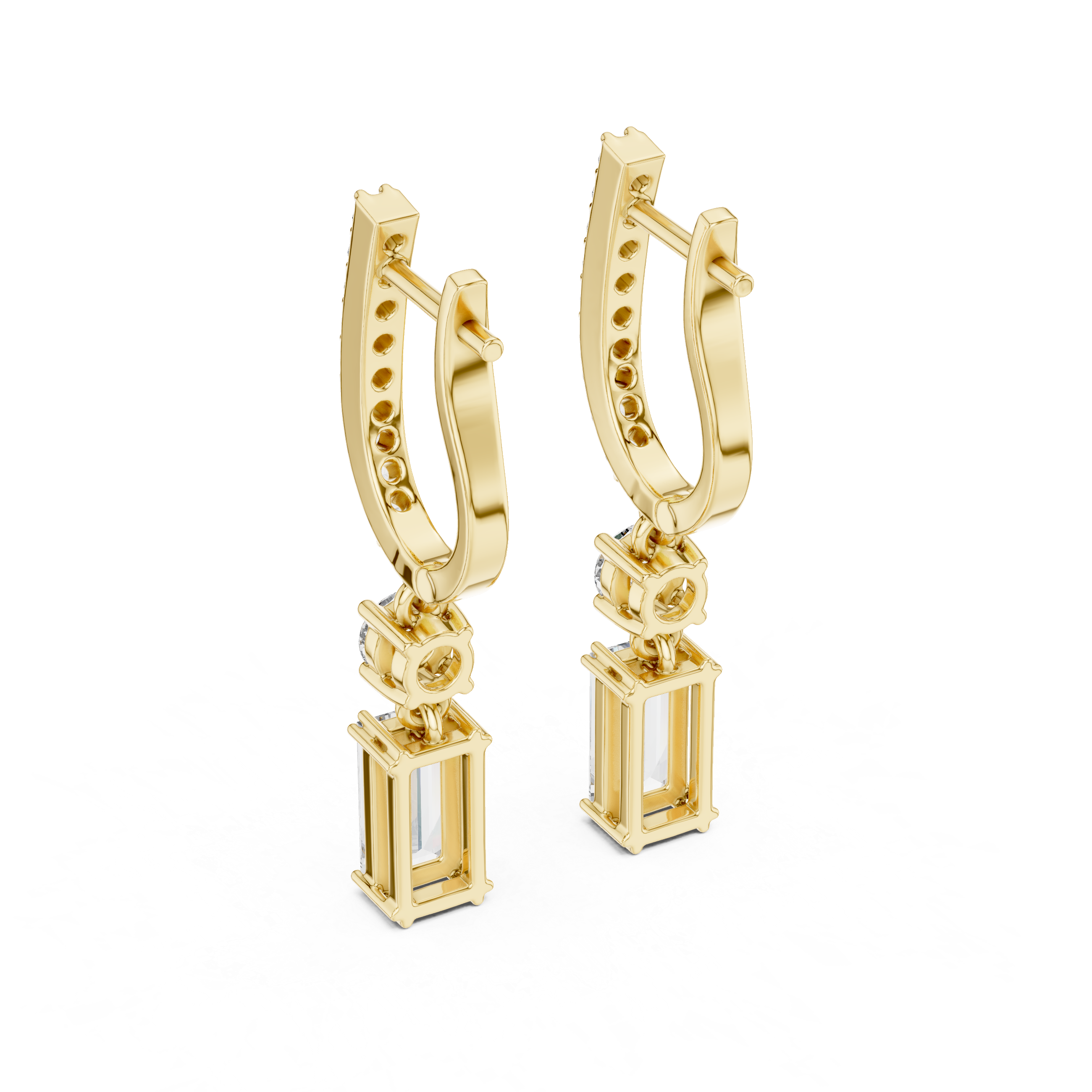 Baguette And Round Cut Lab Diamond Drop Earrings
