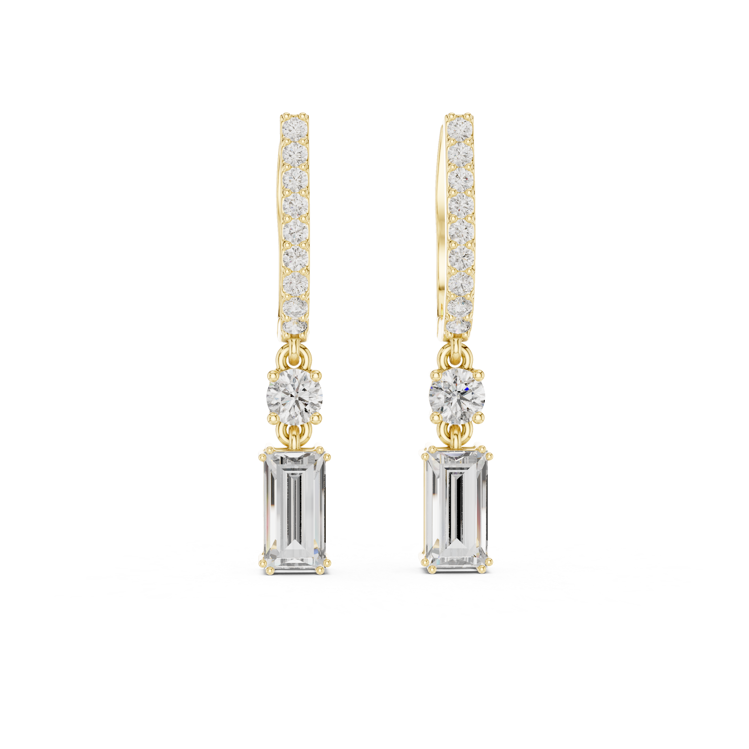 Baguette And Round Cut Lab Diamond Drop Earrings