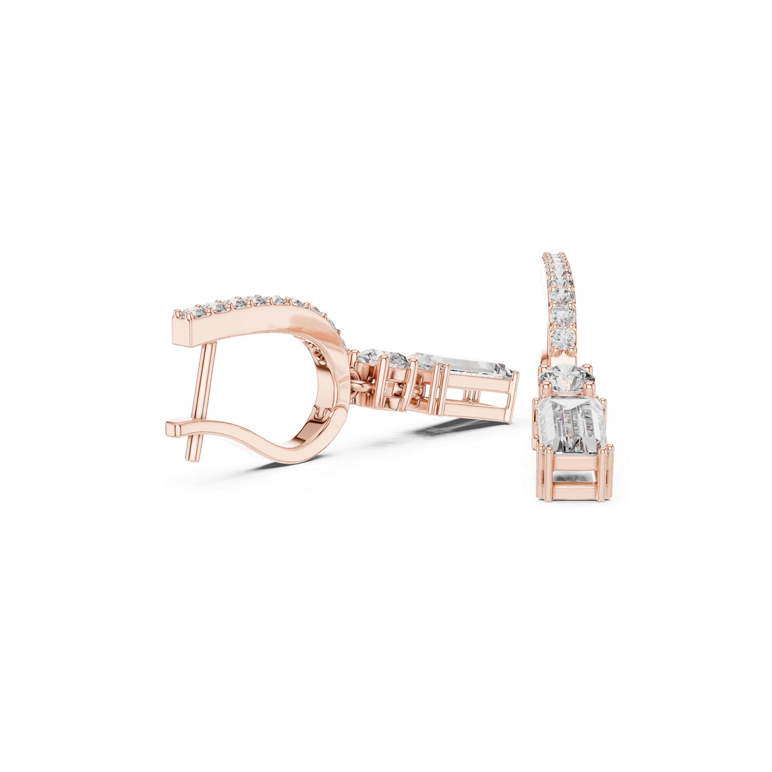 Baguette And Round Cut Lab Diamond Drop Earrings