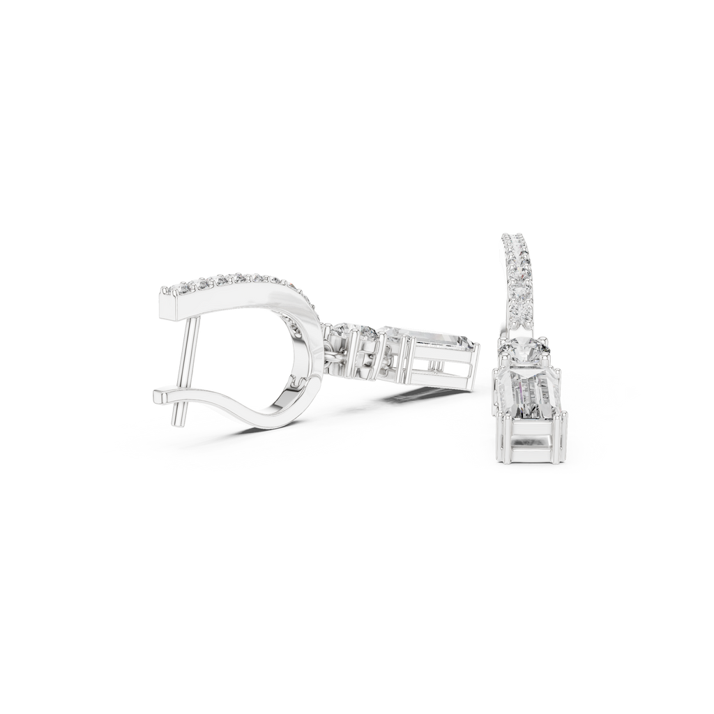 Baguette And Round Cut Lab Diamond Drop Earrings