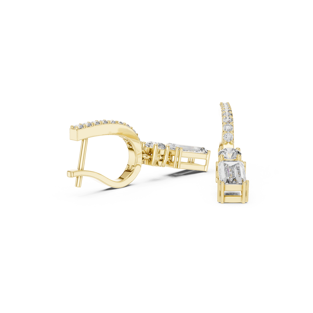 Baguette And Round Cut Lab Diamond Drop Earrings