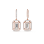 Lab Diamond Double Halo Buguette Cut Hoop Earrings