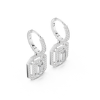 Lab Diamond Double Halo Buguette Cut Hoop Earrings