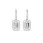 Lab Diamond Double Halo Buguette Cut Hoop Earrings
