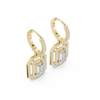 Lab Diamond Double Halo Buguette Cut Hoop Earrings