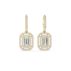 Lab Diamond Double Halo Buguette Cut Hoop Earrings