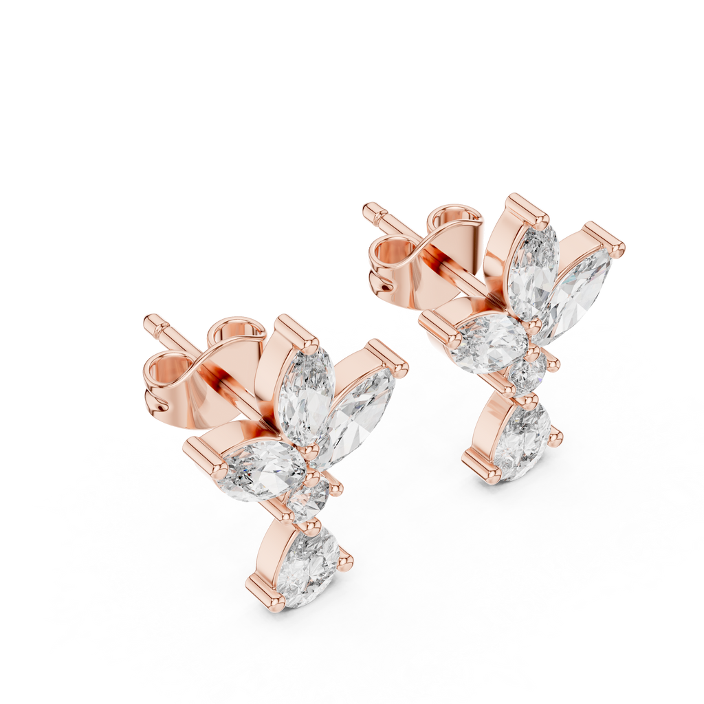 Multi Shape Lab Diamond Floral Stud Earrings