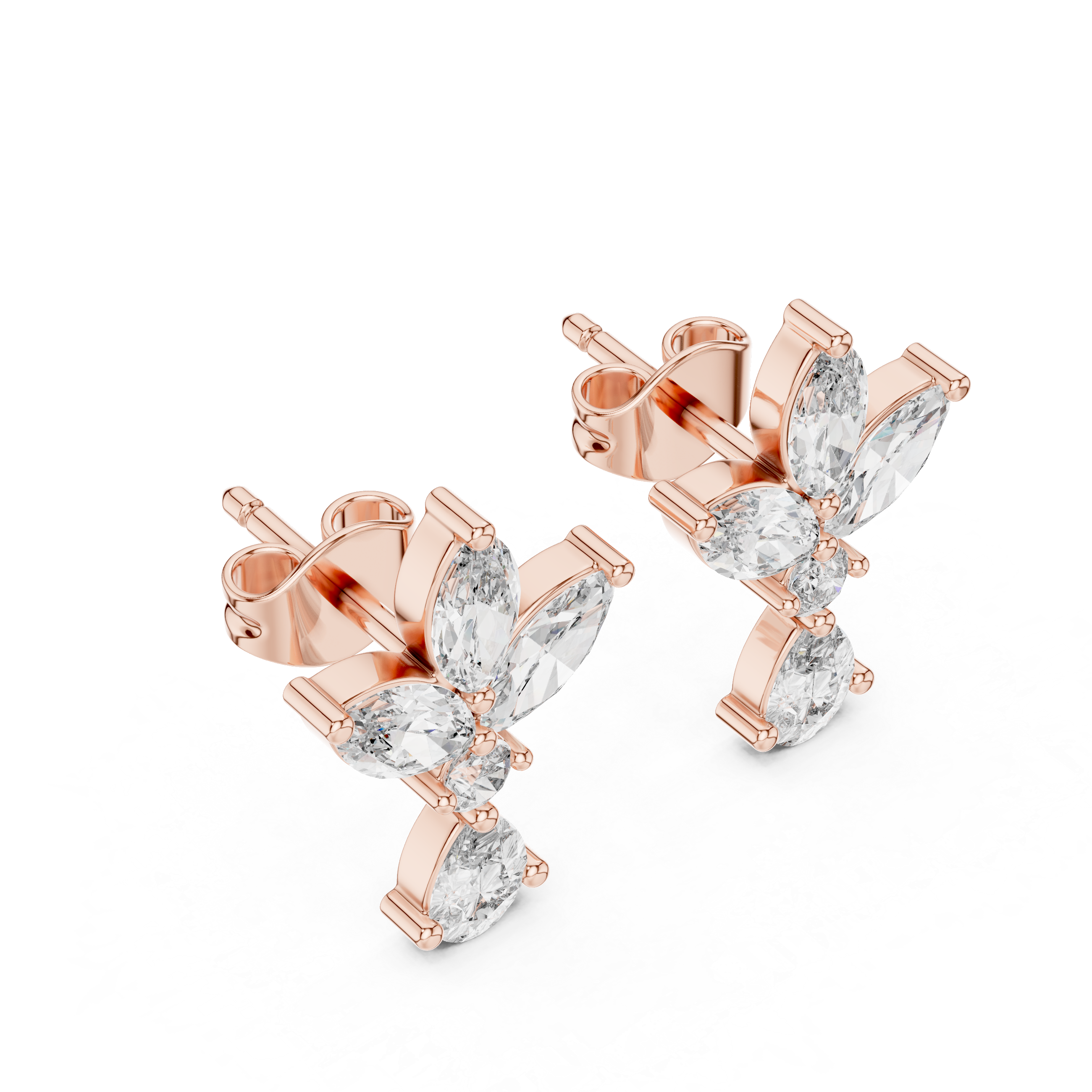 Multi Shape Lab Diamond Floral Stud Earrings