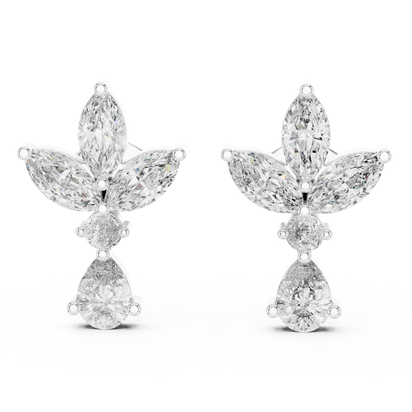Multi Shape Lab Diamond Floral Stud Earrings