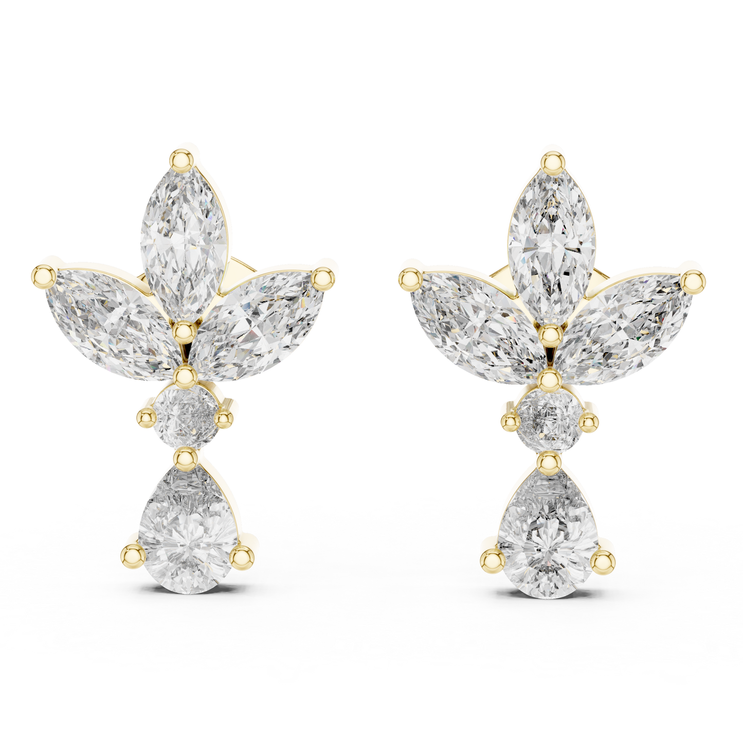 Multi Shape Lab Diamond Floral Stud Earrings