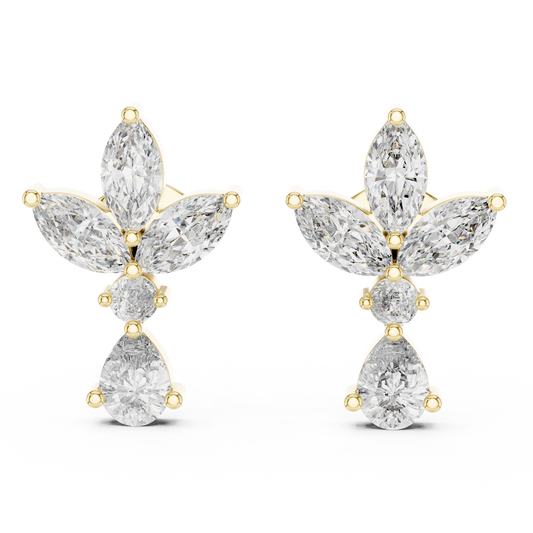 Multi Shape Lab Diamond Floral Stud Earrings