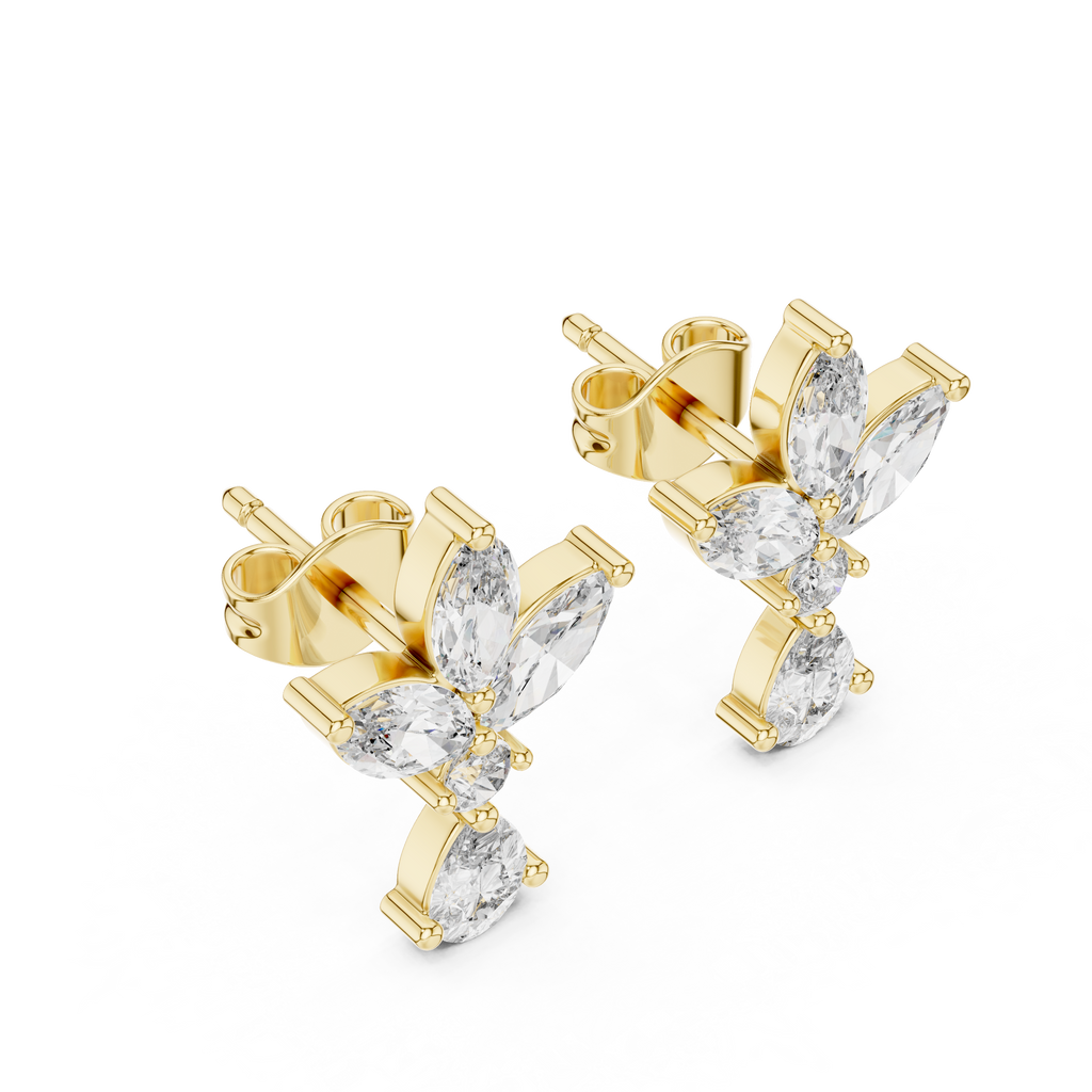 Multi Shape Lab Diamond Floral Stud Earrings