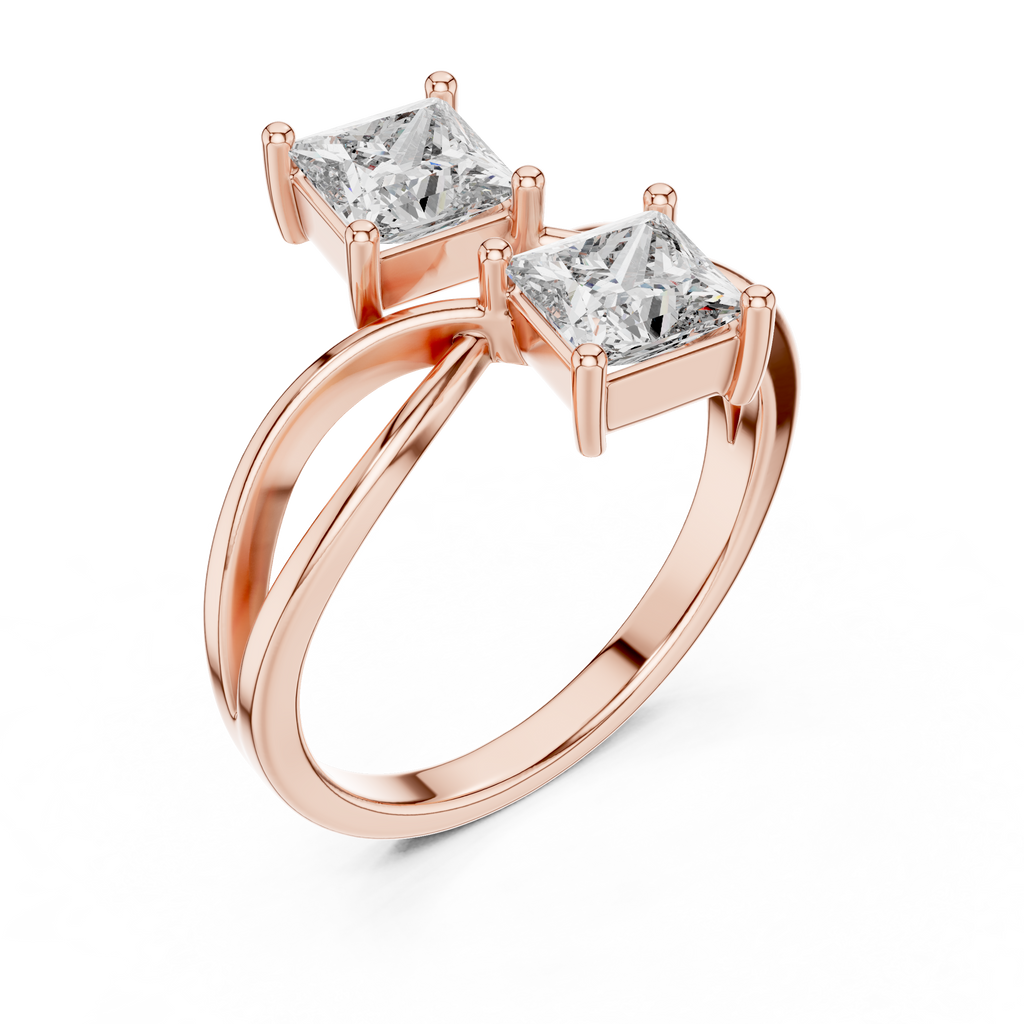 Twin Princess Cut Diamond Twisted Engagement Ring
