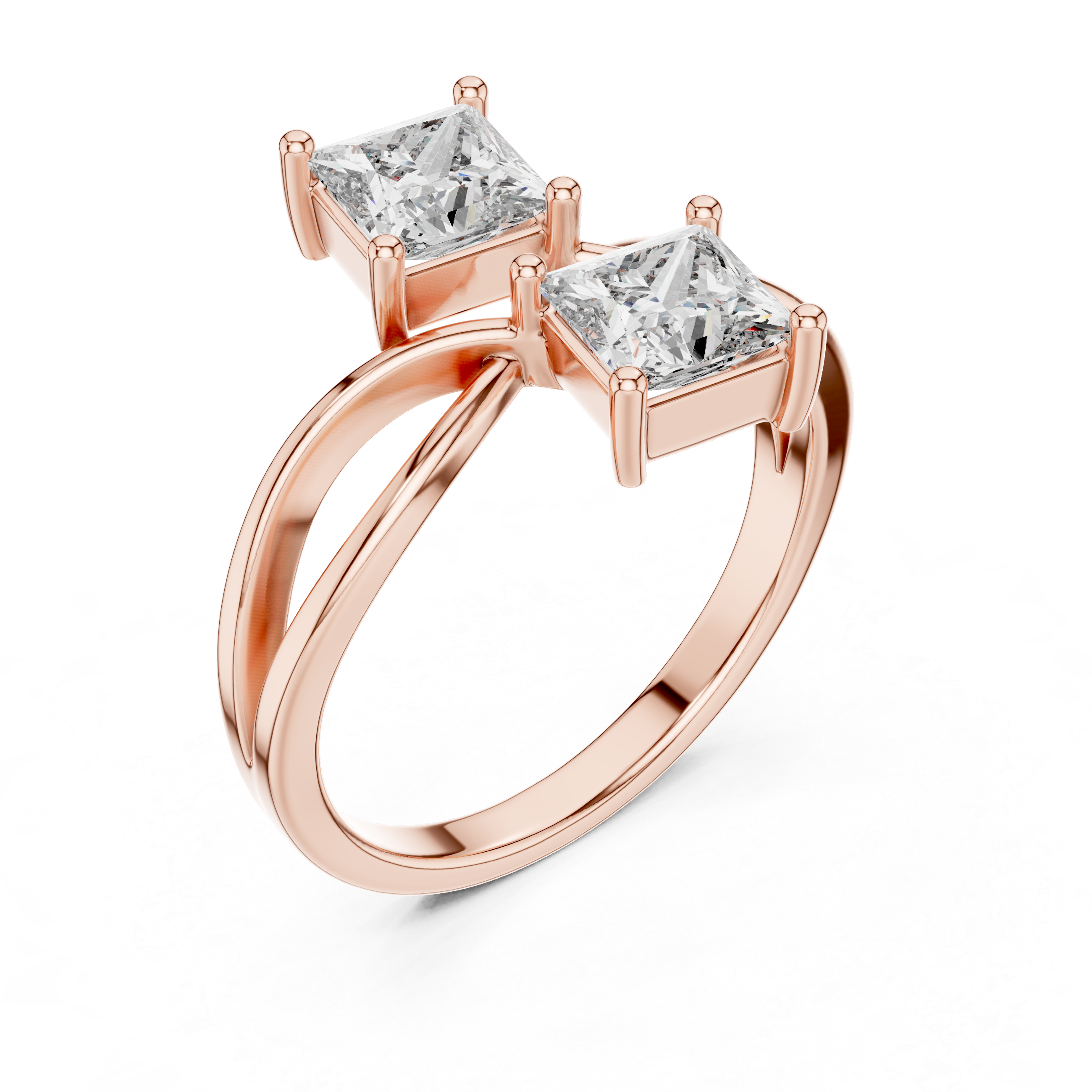 Twin Princess Cut Diamond Twisted Engagement Ring