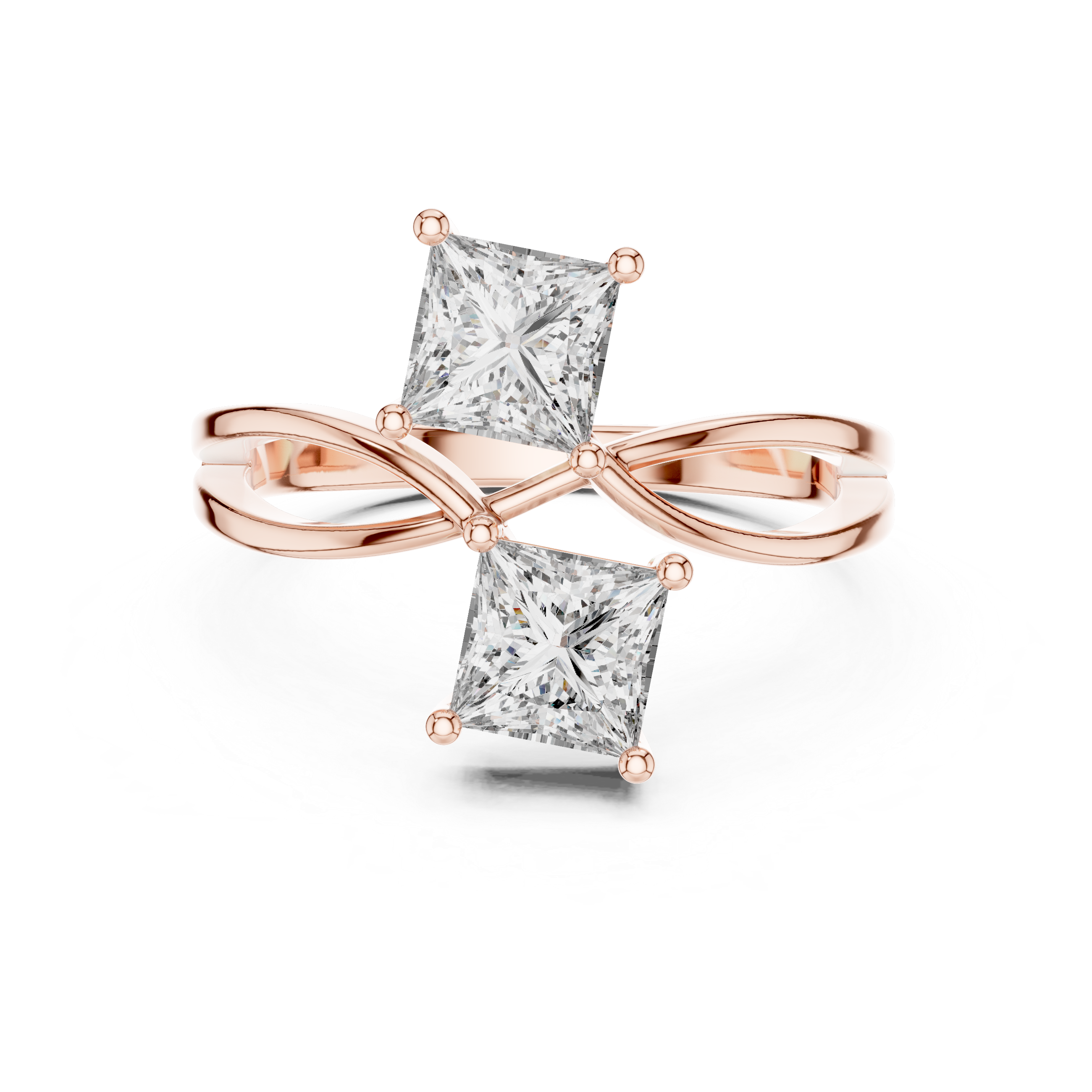 Twin Princess Cut Diamond Twisted Engagement Ring