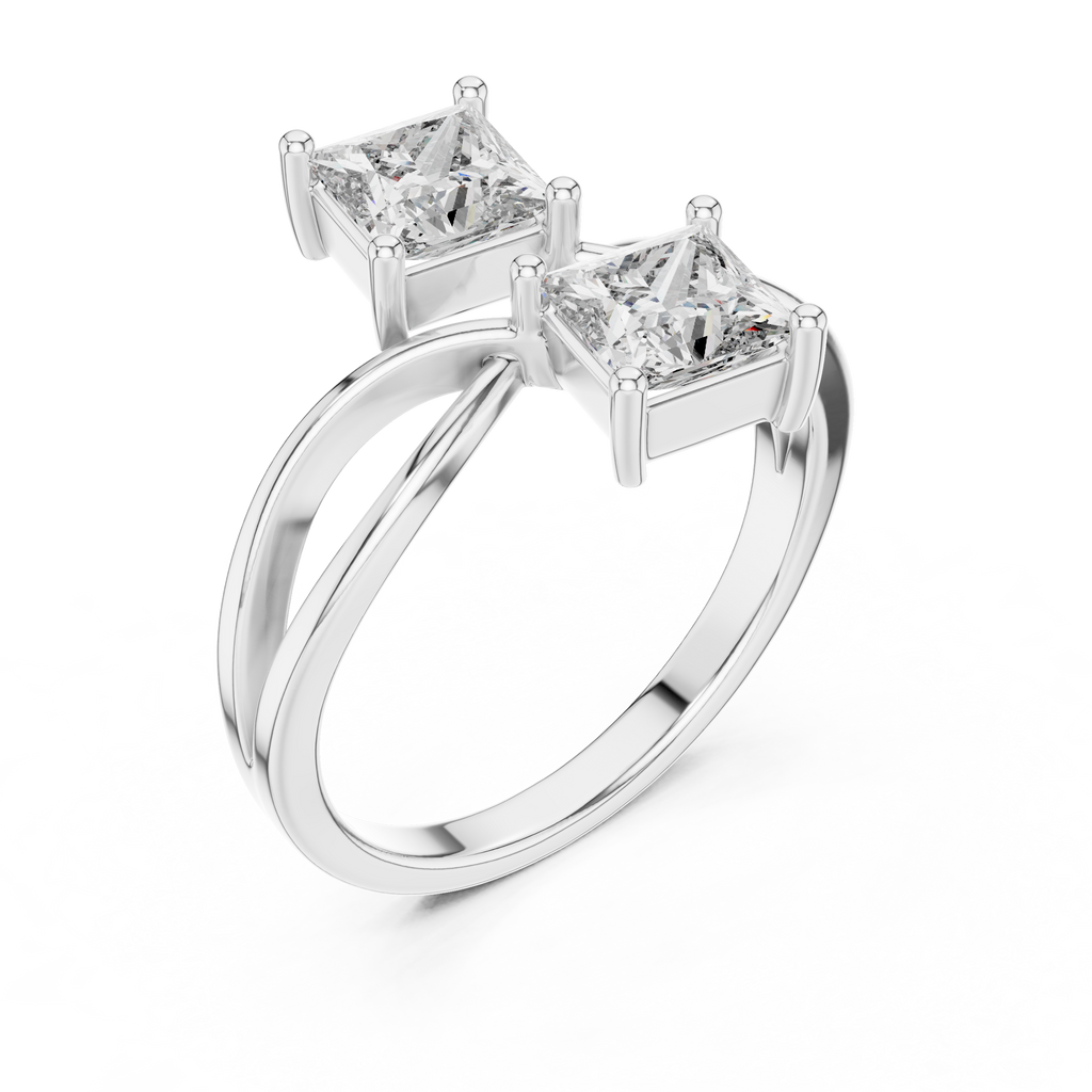 Twin Princess Cut Diamond Twisted Engagement Ring