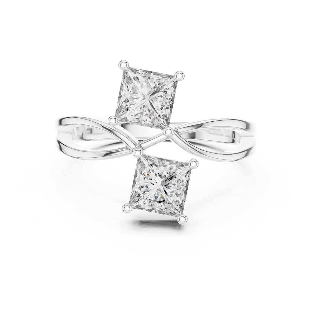 Twin Princess Cut Diamond Twisted Engagement Ring