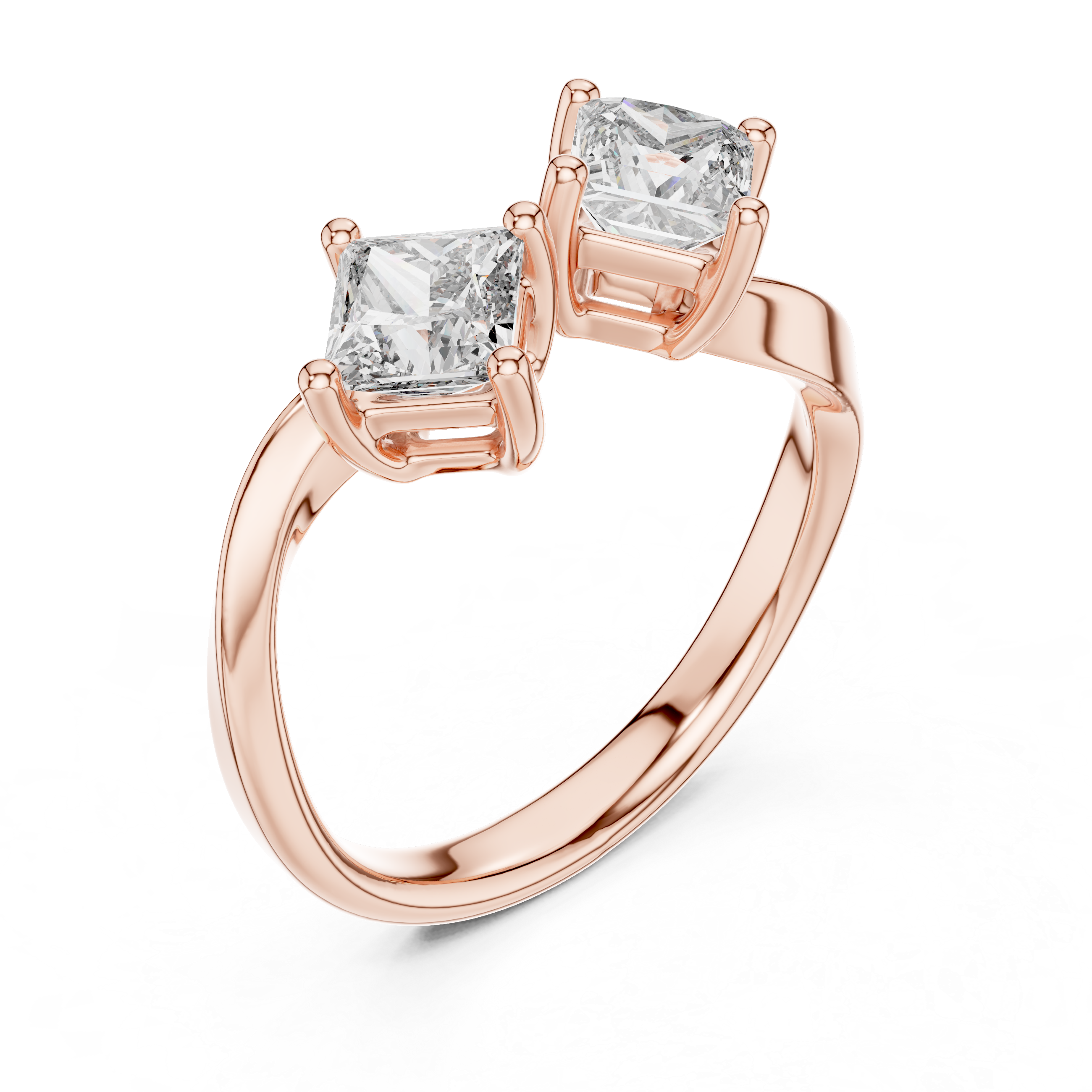Modern Princess Cut Two Stone Engagement Ring