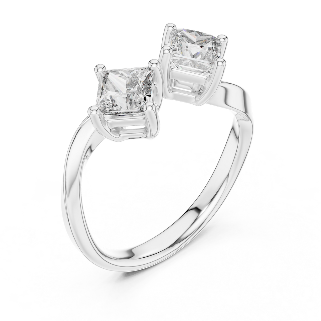 Modern Princess Cut Two Stone Engagement Ring