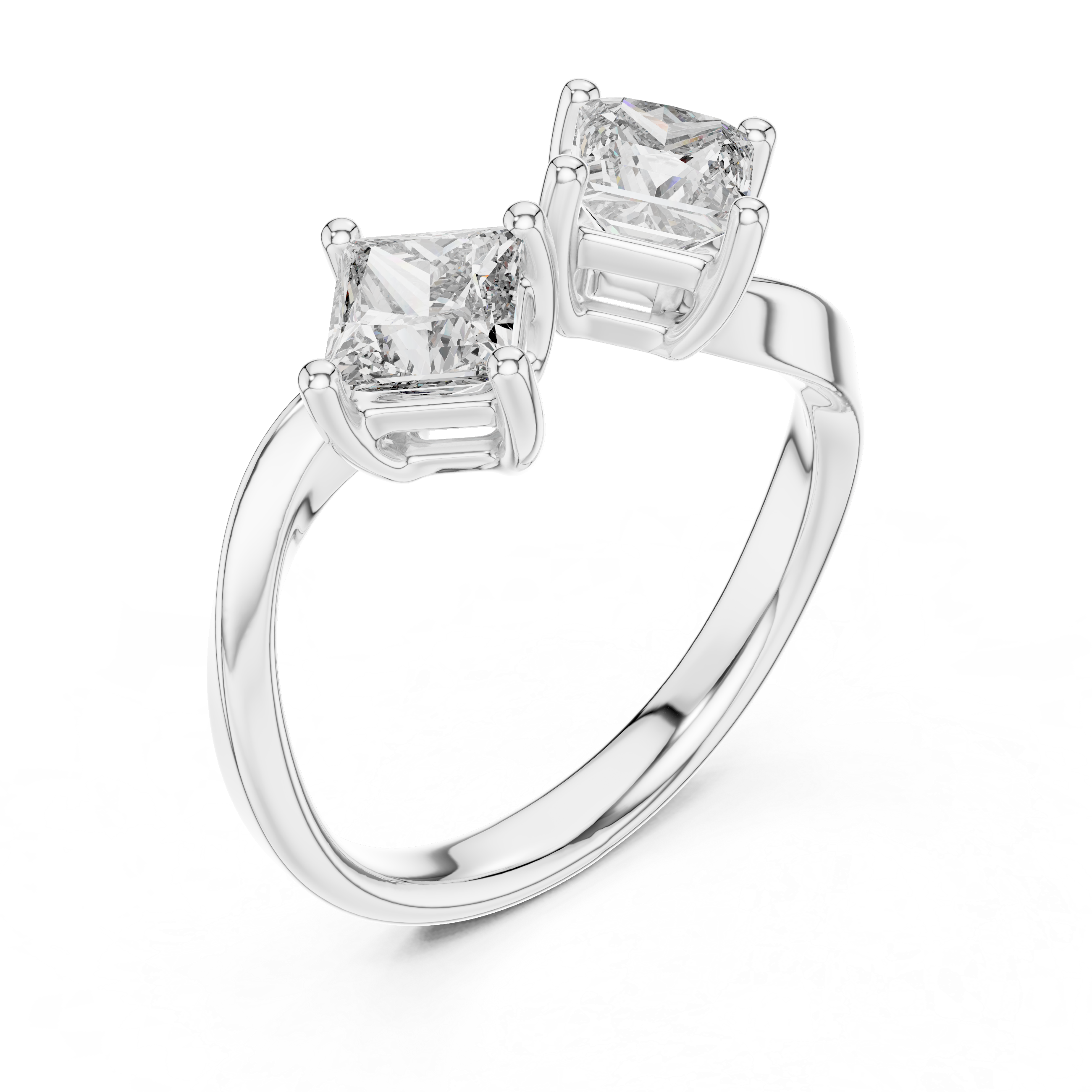 Modern Princess Cut Two Stone Engagement Ring