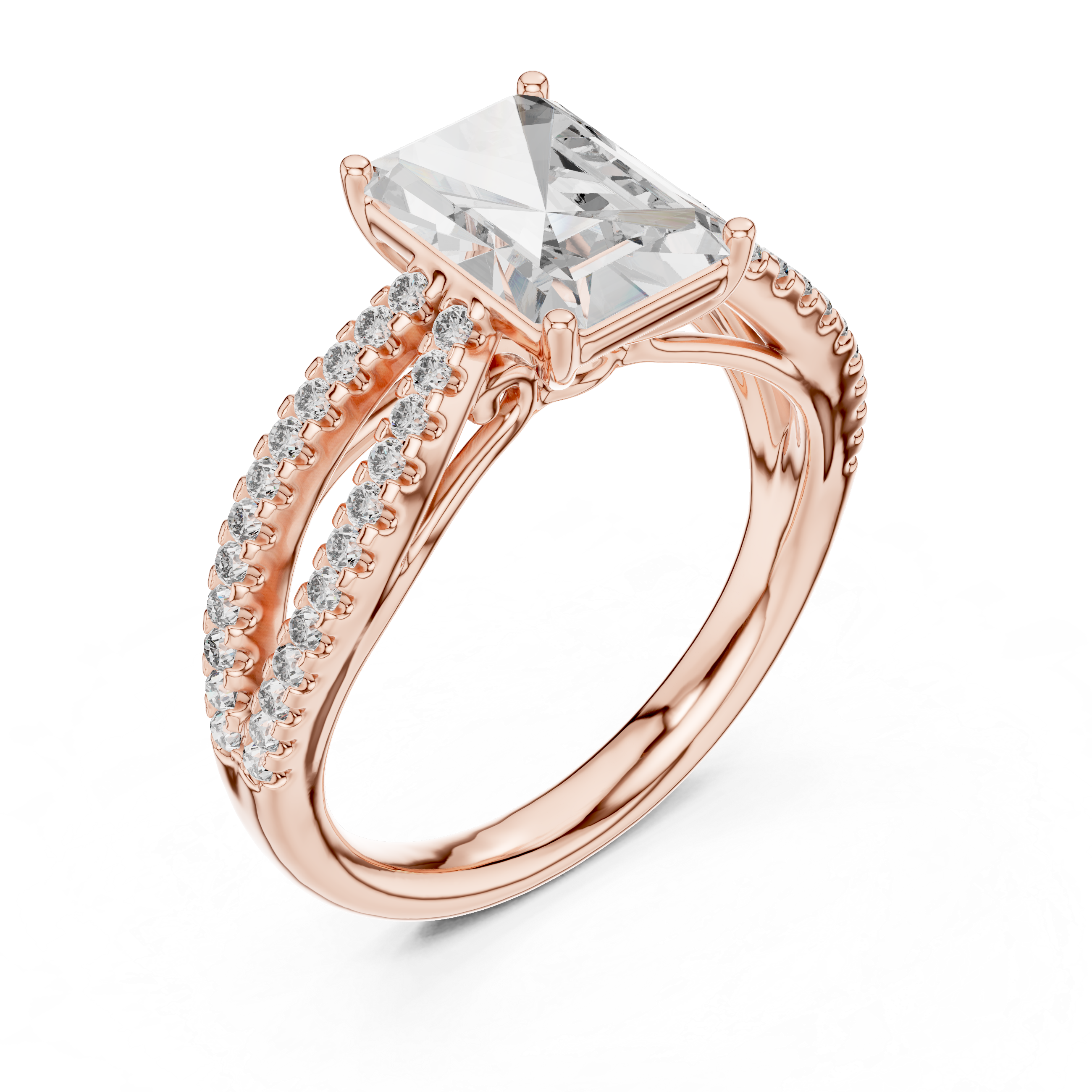 Radiant Cut Lab Diamond Split Shank Ring
