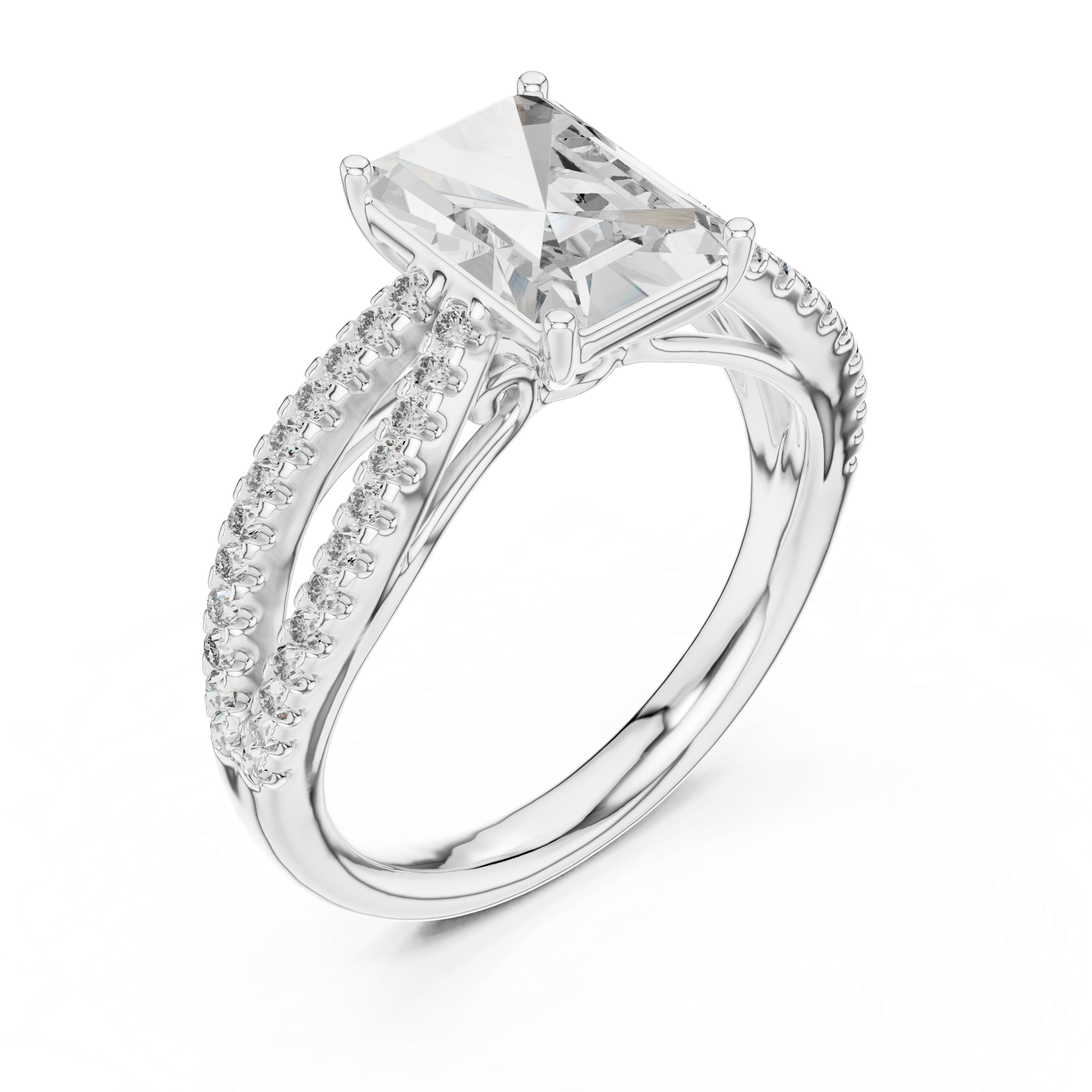 Radiant Cut Lab Diamond Split Shank Ring