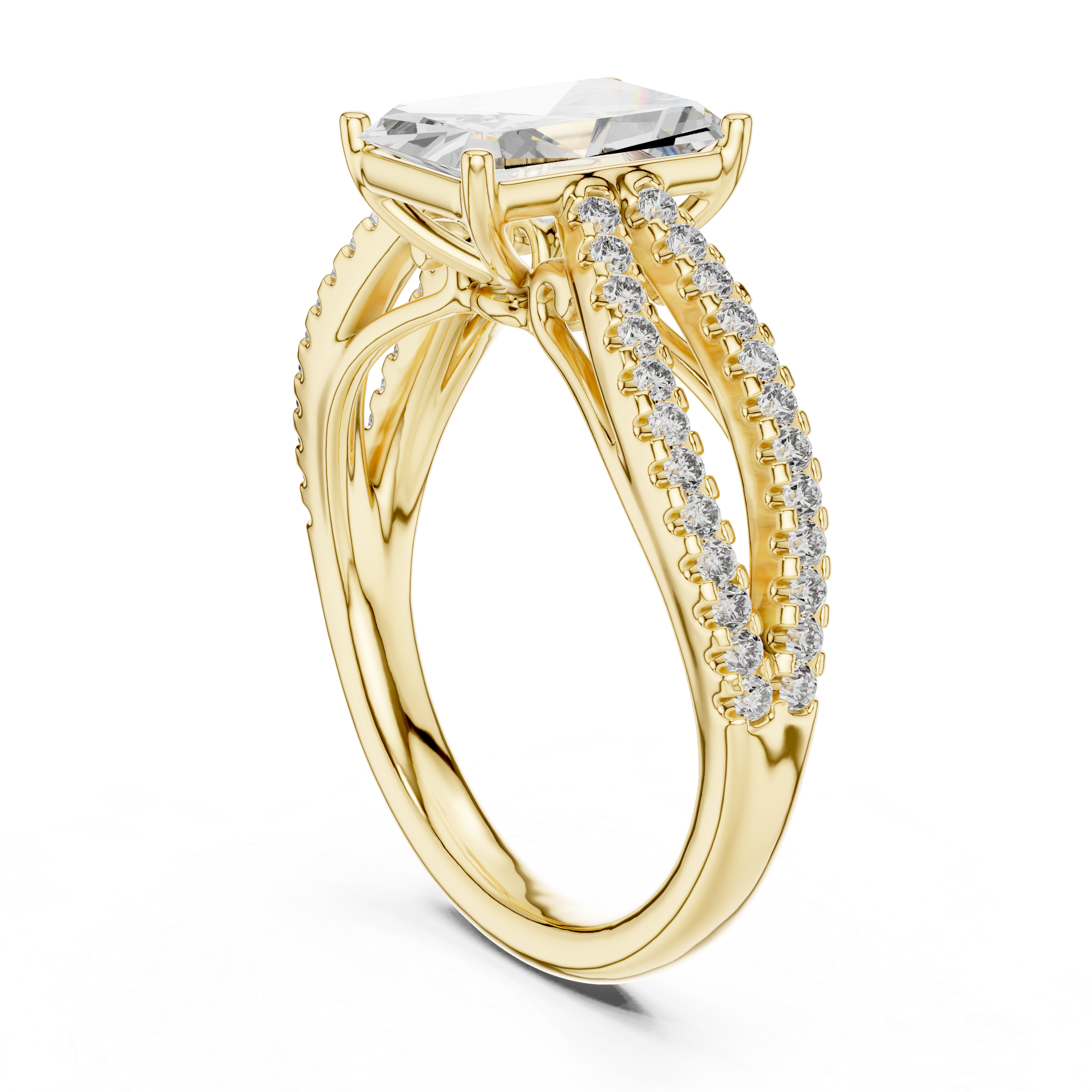 Radiant Cut Lab Diamond Split Shank Ring