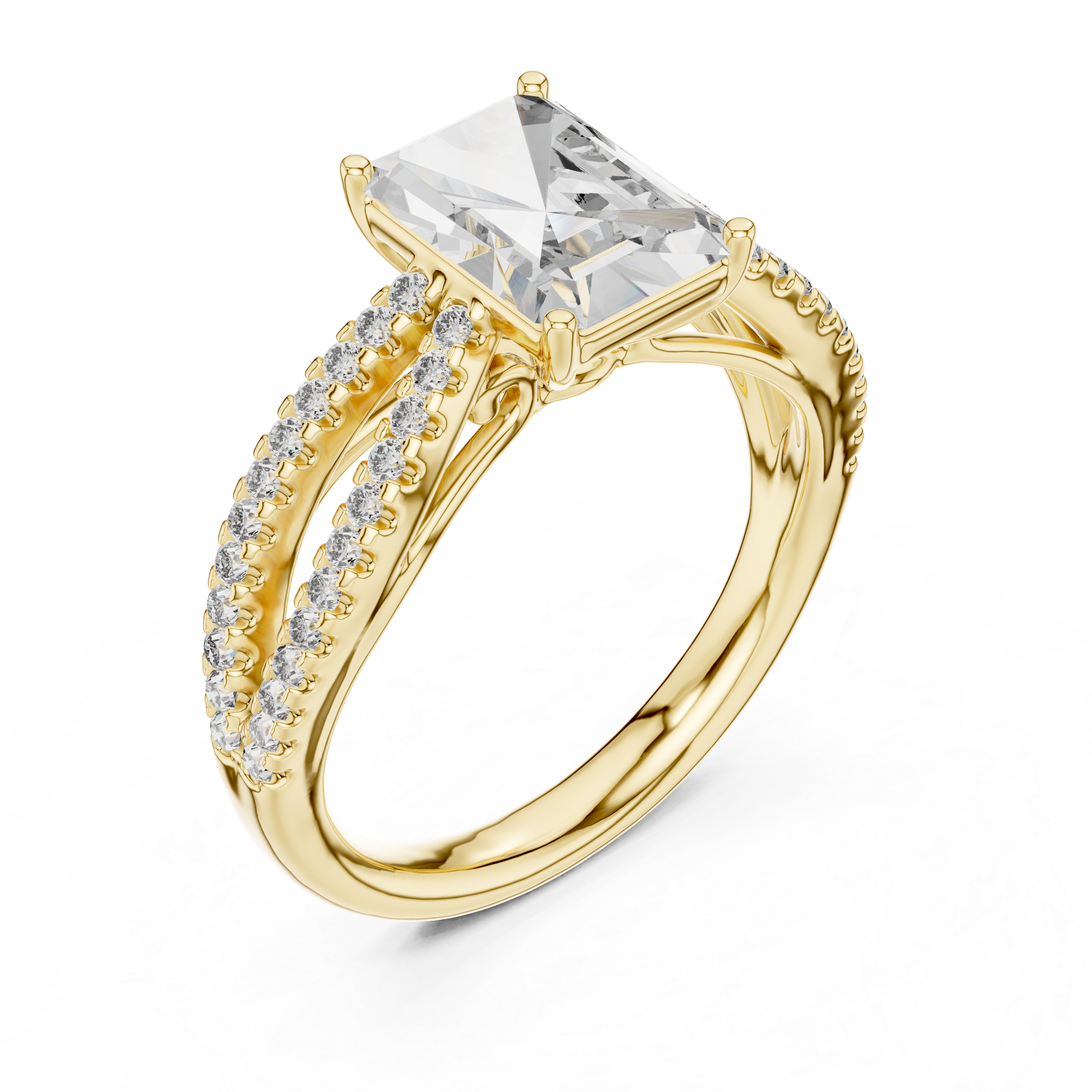 Radiant Cut Lab Diamond Split Shank Ring
