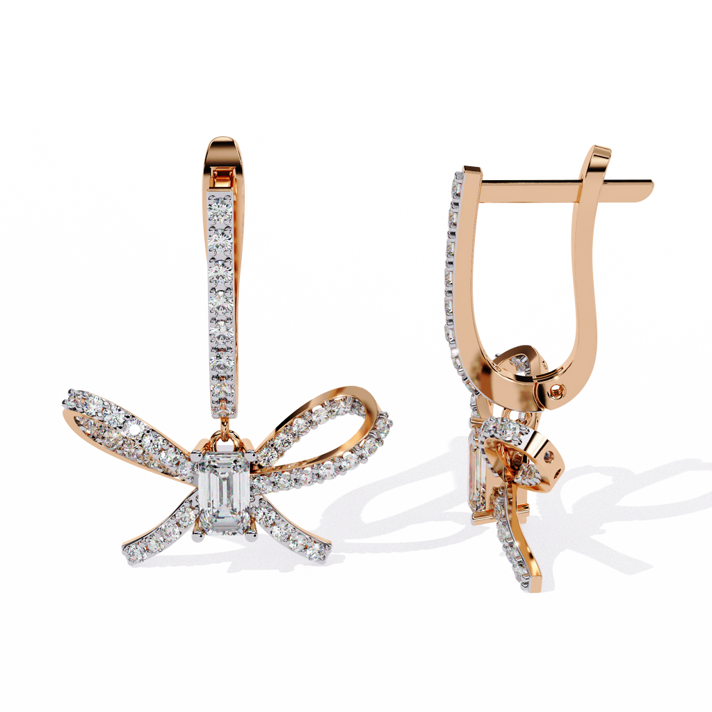 Emerald Cut Lab Diamond Butterfly Earrings