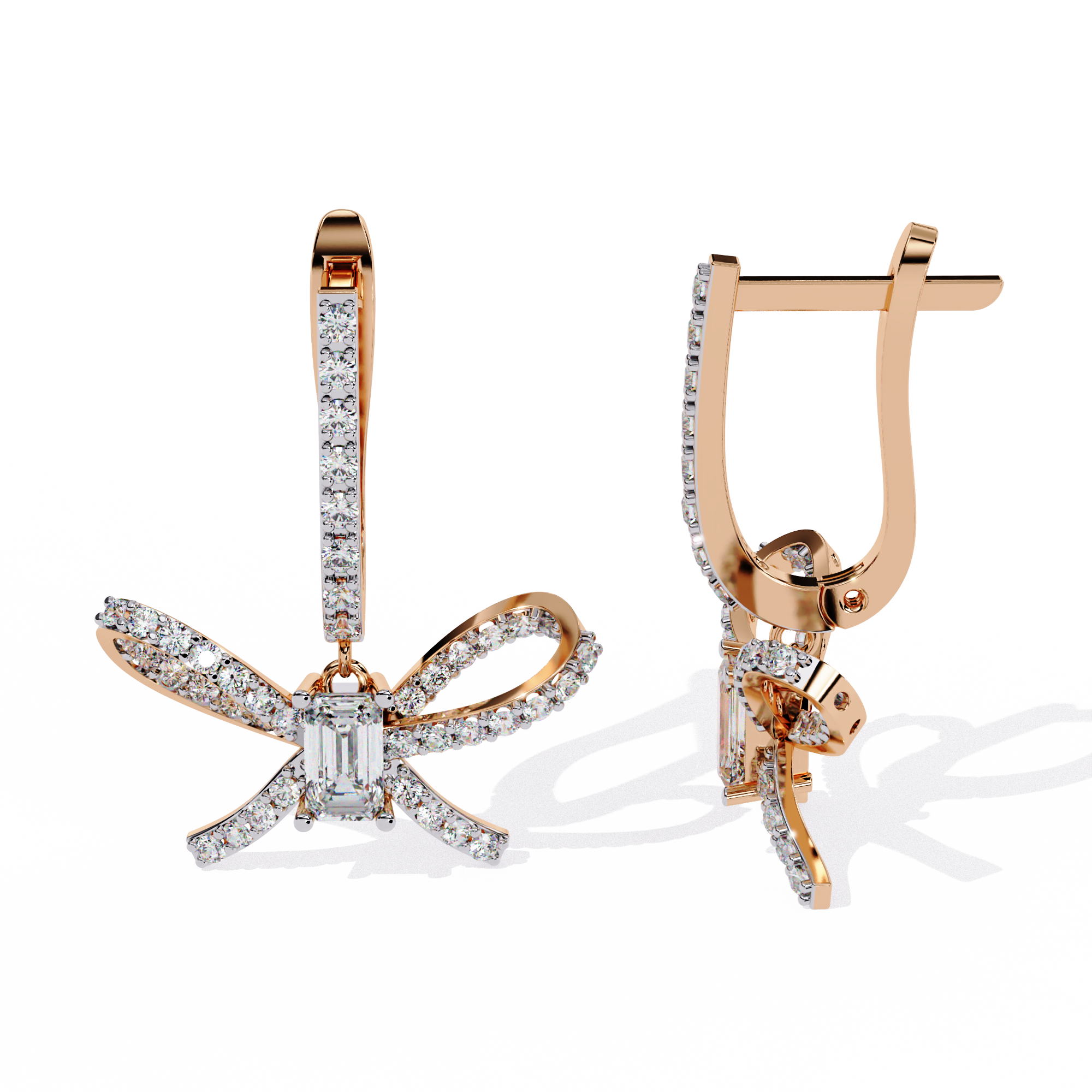 Emerald Cut Lab Diamond Butterfly Earrings