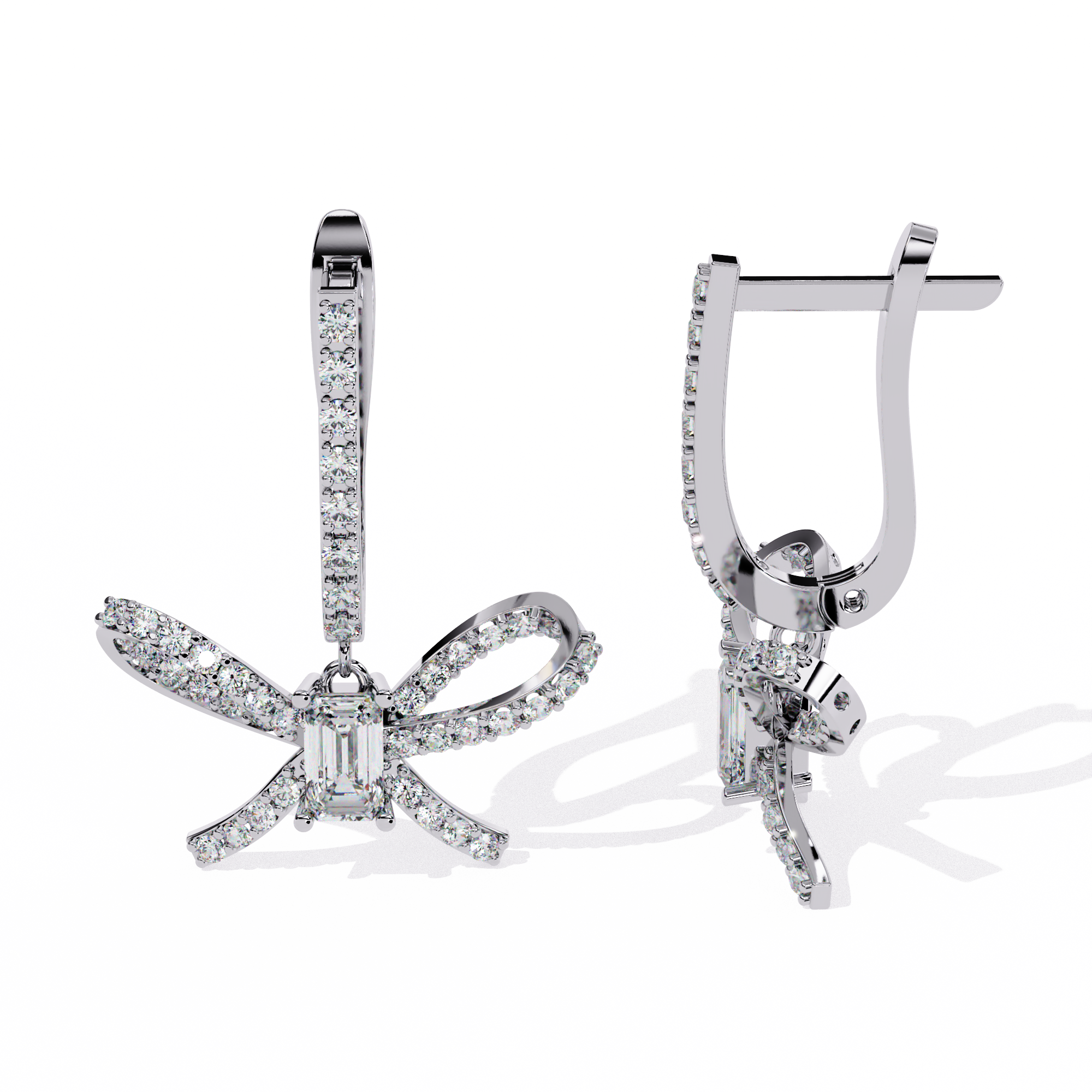 Emerald Cut Lab Diamond Butterfly Earrings