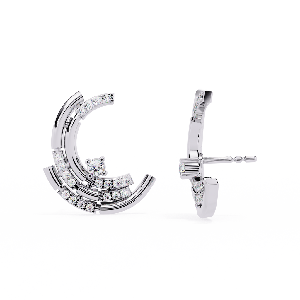 Multiple Round Cut Lab Diamond Half Moon Earrings