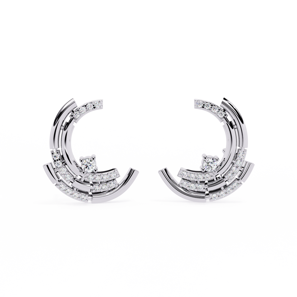 Multiple Round Cut Lab Diamond Half Moon Earrings