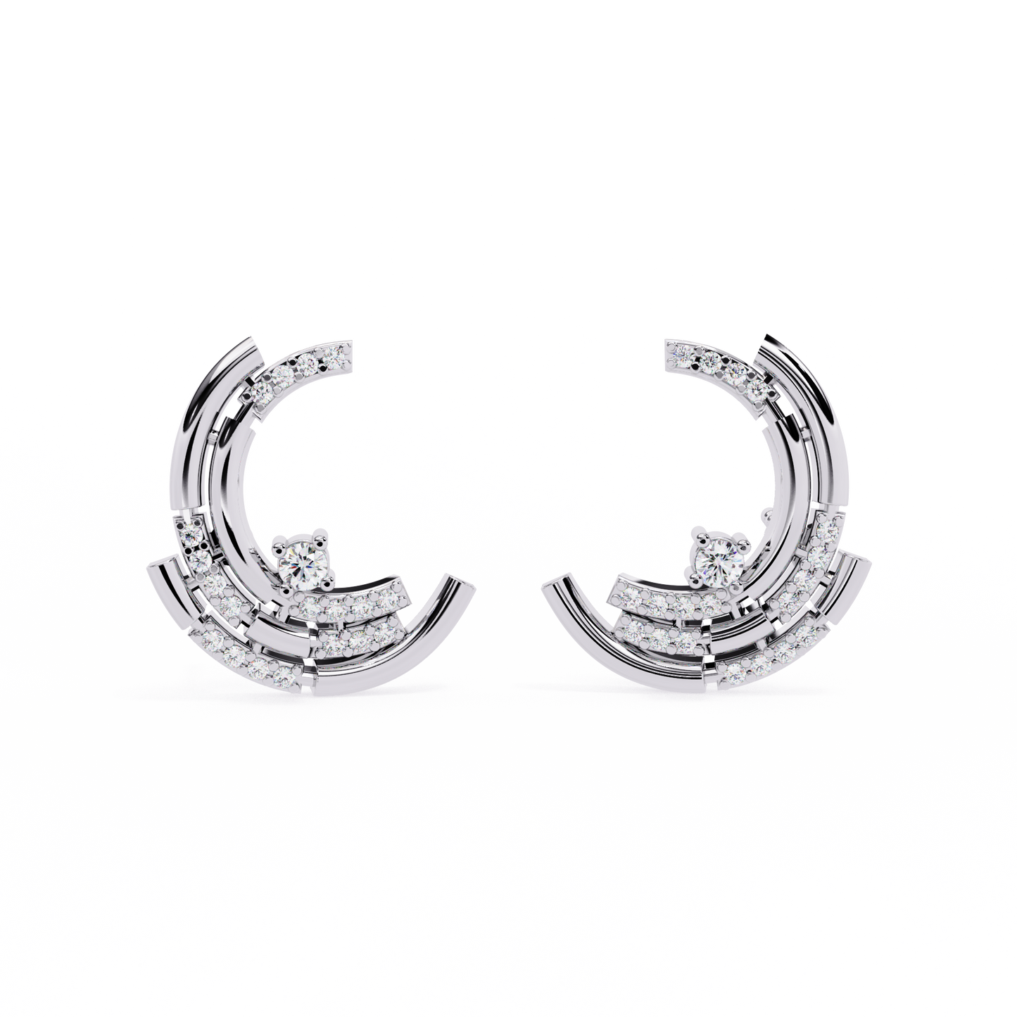 Multiple Round Cut Lab Diamond Half Moon Earrings