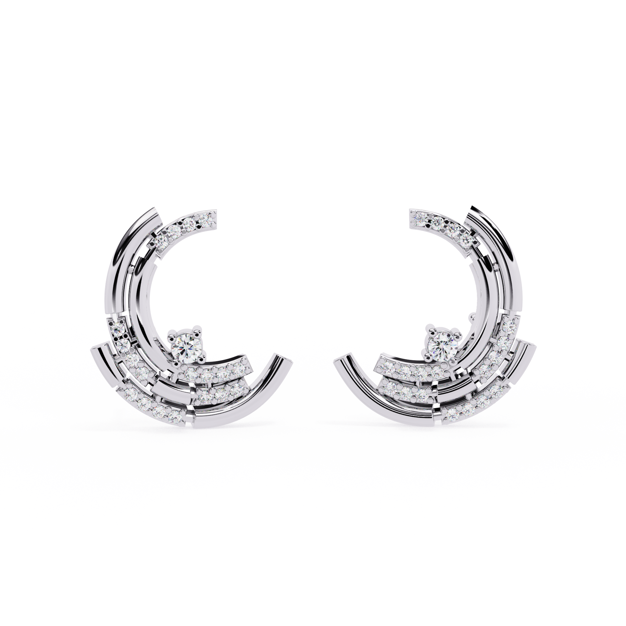 Multiple Round Cut Lab Diamond Half Moon Earrings