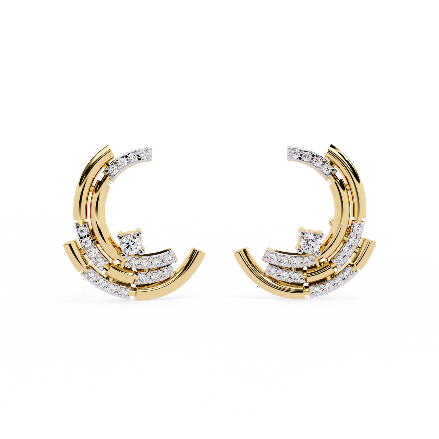 Multiple Round Cut Lab Diamond Half Moon Earrings