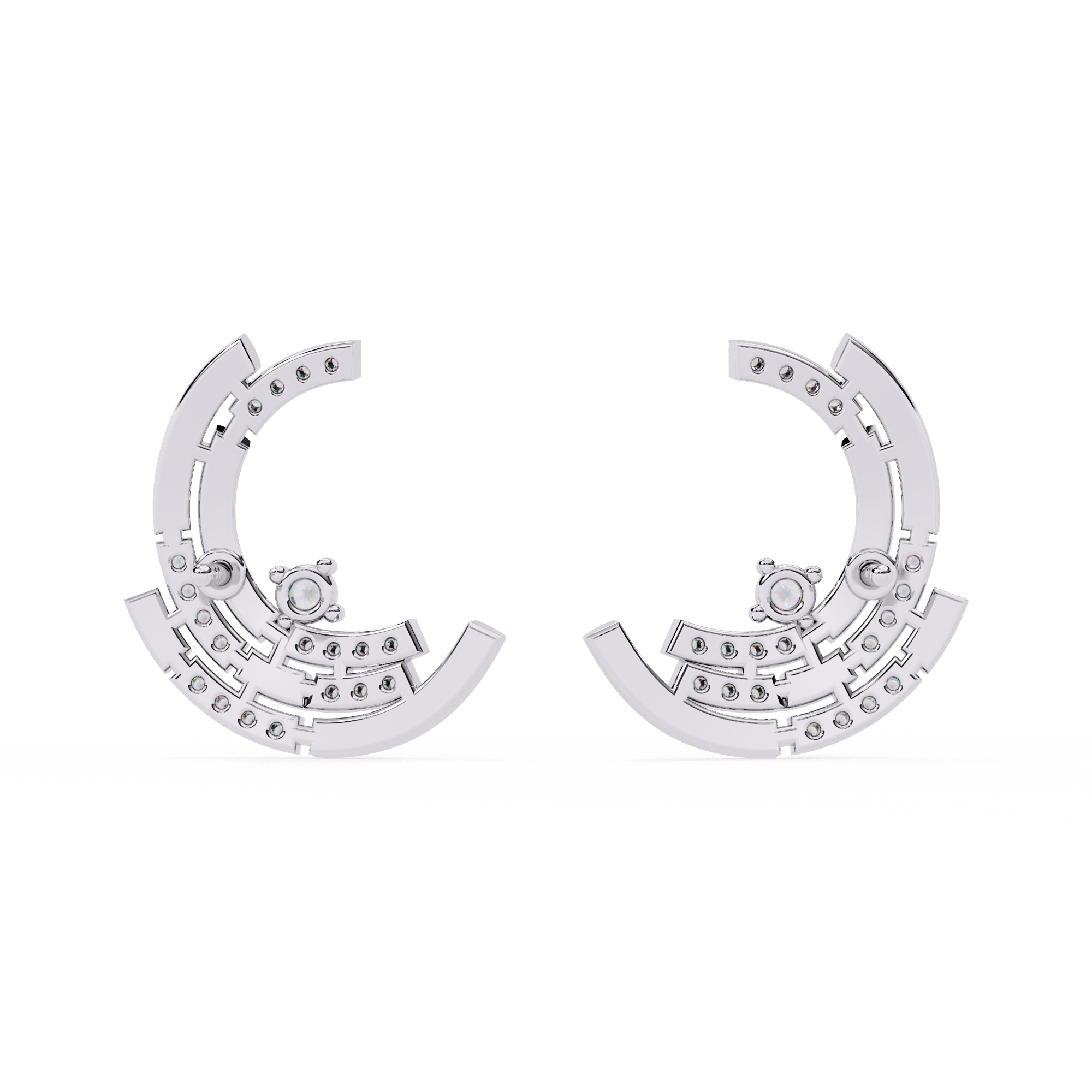 Multiple Round Cut Lab Diamond Half Moon Earrings