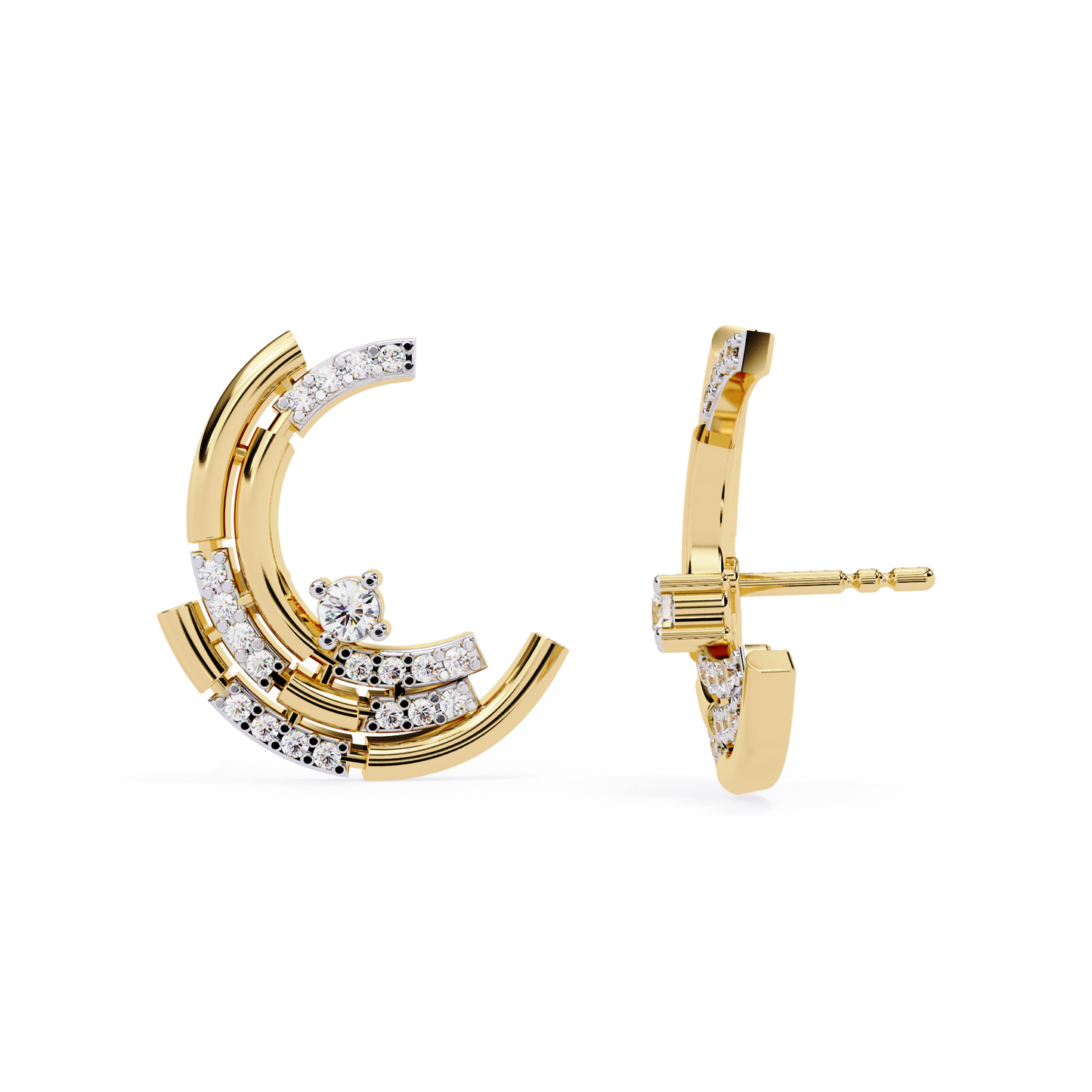 Multiple Round Cut Lab Diamond Half Moon Earrings