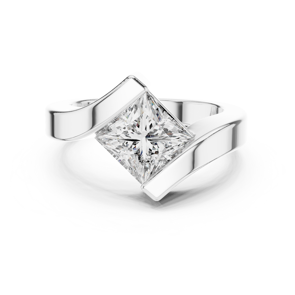 Tension Set Princees Diamond Bypass Engagement Ring