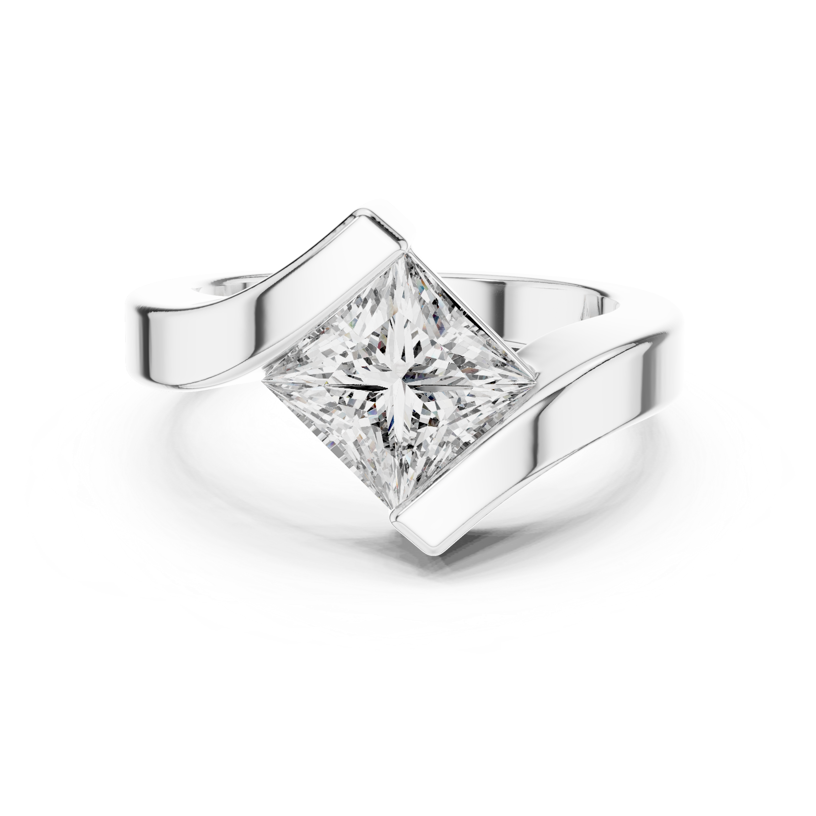 Tension Set Princees Diamond Bypass Engagement Ring