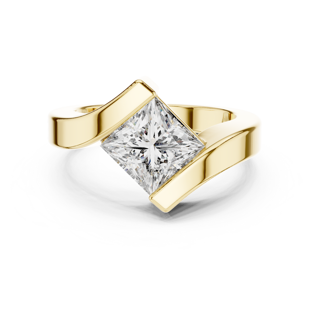 Tension Set Princees Diamond Bypass Engagement Ring