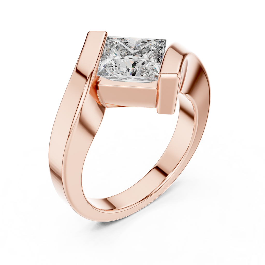 Tension Set Princees Diamond Bypass Engagement Ring