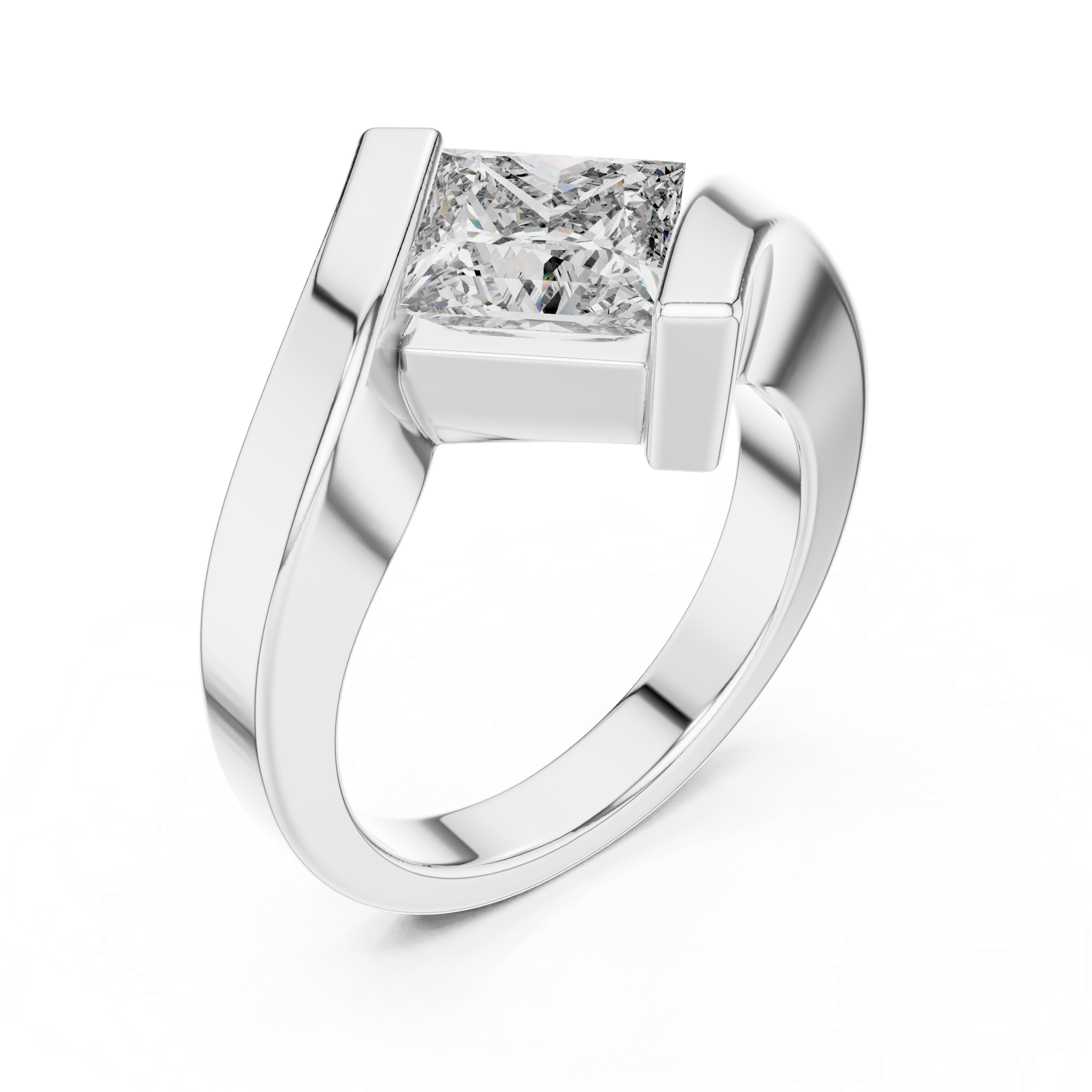 Tension Set Princees Diamond Bypass Engagement Ring