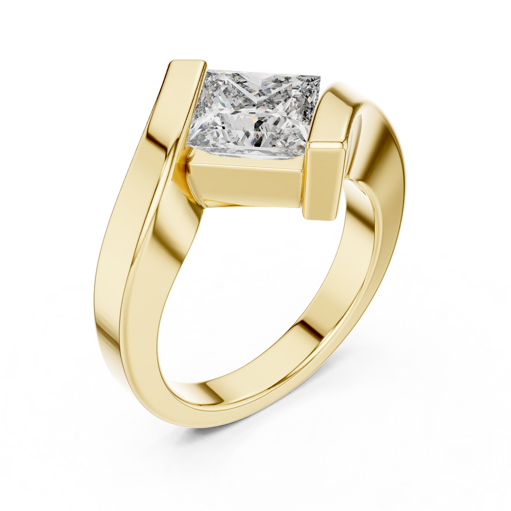 Tension Set Princees Diamond Bypass Engagement Ring
