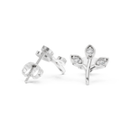 Leaf Shaped Stud Earrings With Round Diamond