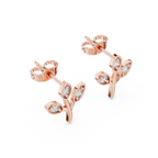 Leaf Shaped Stud Earrings With Round Diamond